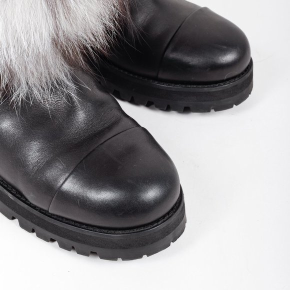 Jimmy Choo Dana Black Leather Grey Fur Boots - Picture 6 of 9